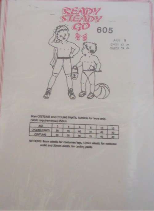 READY-STEADY-GO PATTERN-NUMBER 605 COSTUME & CYCLING PANTS- AGE 8 -CHEST 63 CM