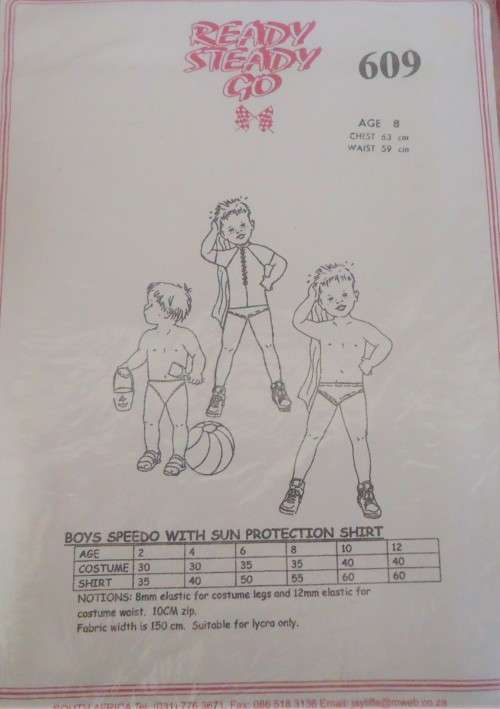 READY-STEADY-GO PATTERN-NUMBER 609 BOY`S SPEEDO AGE 8 -CHEST 63 CM