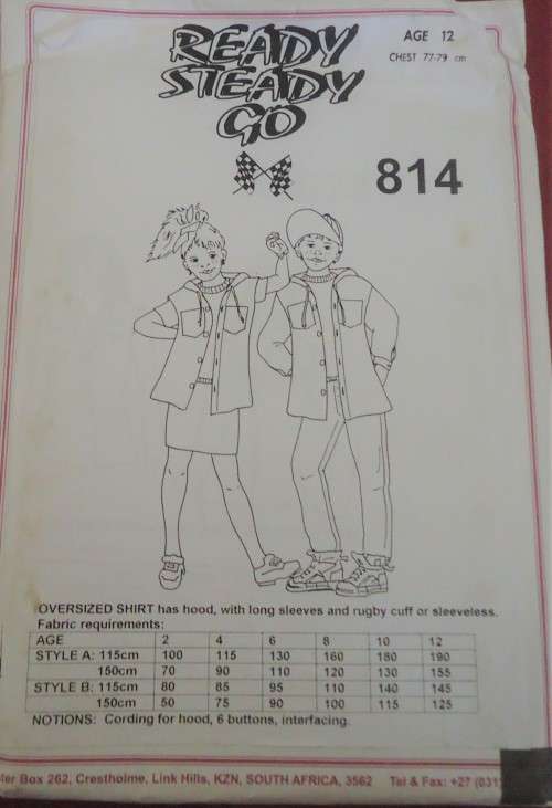 READY-STEADY-GO PATTERN - # 814 OVERSIZED SHIRT - SIZE 12 YEARS CHEST 77/79 CM