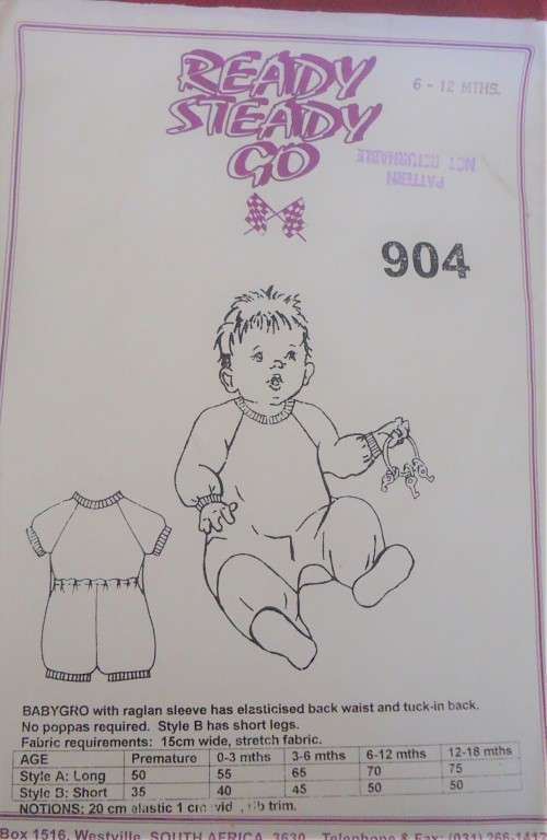 READY-STEADY-GO PATTERN# 904 BABY GRO AGE 0 -3 MONTHS