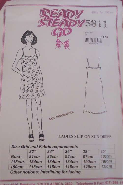 READY-STEADY-GO PATTERN - NUMBER 5811 - LADIES SLIP ON SUNDRESS  - SIZE 34`/87 CM