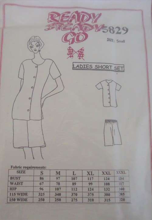READY-STEADY-GO PATTERN - NUMBER 5829 - LADIES SHORT SET-SIZE SMALL 86 CM