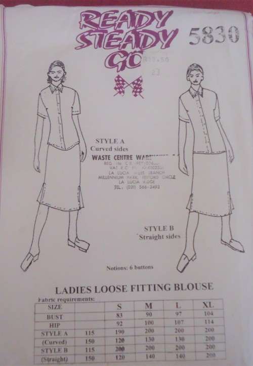 READY-STEADY-GO PATTERN - NUMBER 5830 - LADIES LOOSE FITTING BLOUSE - SIZE LARGE