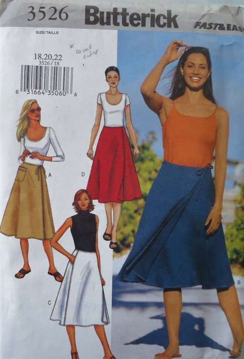 BUTTERICK  PATTERN 3526 WRAP SKIRT SIZE 18-20-22 COMPLETE-UNCUT-FACTORY FOLDED
