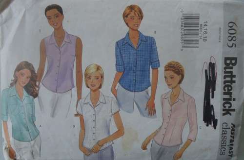BUTTERICK  PATTERN 6085 SET OF TOPS SIZE 14-16-18 NO SEWING INSTRUCTIONS