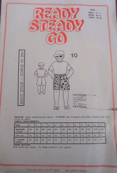 READY-STEADY-GO PATTERN-NUMBER 10- BAGGIES & DROPPED SHOULDER T SHIRT AGE 6 YEARS CHEST 59 CM