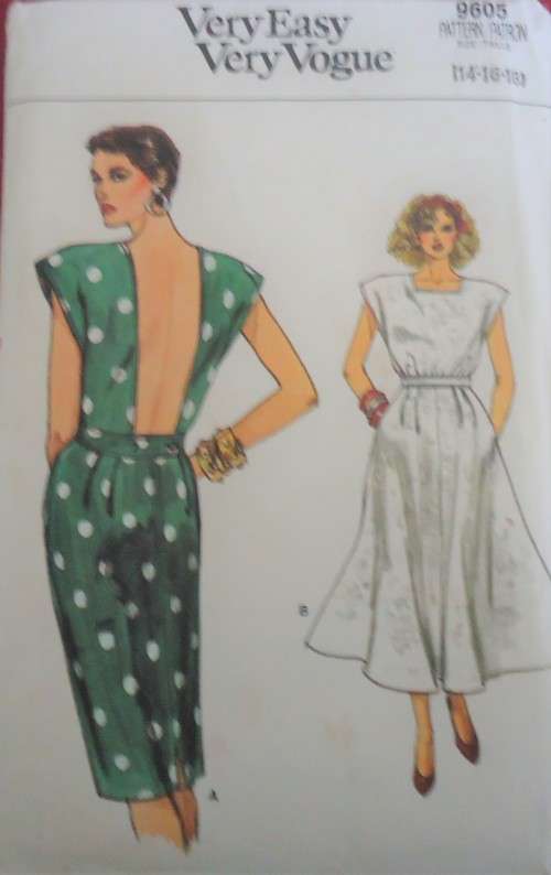 VOGUE PATTERN 9607 CAP SLEEVE DRESS WITH BACK FEATURE SIZE 14-16-18  COMPLETE-UNCUT-FACTORY FOLDED