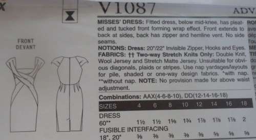 VOGUE PATTERN V1087 DONNA KARAN- DRESS+ PLEATS & TUCKS SIZES 4-6-8-10 COMPLETE-UNCUT-FACTORY FOLDED