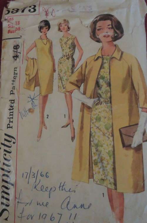 VINTAGE SIMPLICITY PATTERNS 5373 ONE PIECE DRESS & COAT SIZE 18 BUST 38" COMPLETE IN ZIPLOC