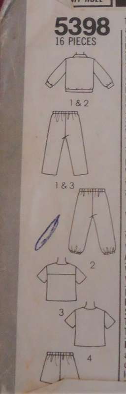 SIMPLICITY 5398 TODDLERS PULLOVER TOPS +PULL ON PANTS/SHORTS SIZE 1 + 2 + 3 YEARS COMPLETE+TRANSFER