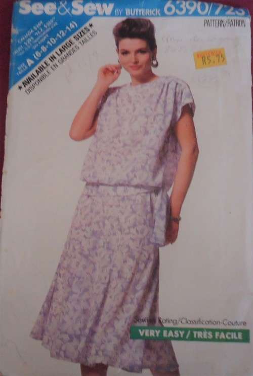 BUTTERICK PATTERN 6390  TOP & SKIRT  SIZE A6-8-10-12-14 COMPLETE