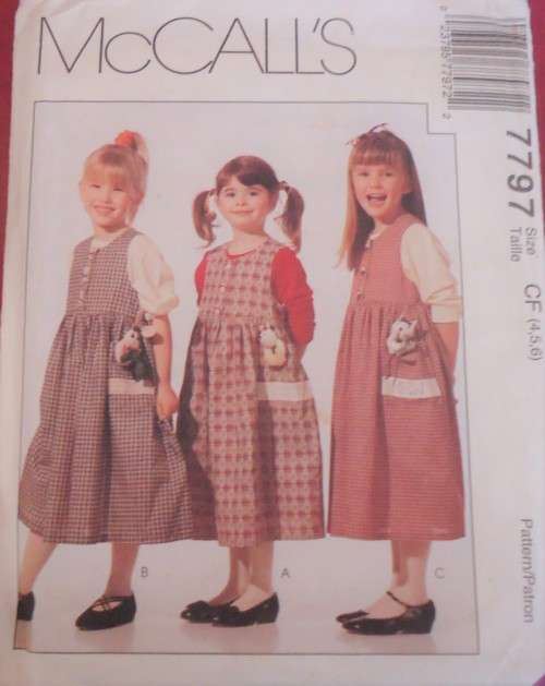 McCALLS PATTERNS 7794 GIRL'S PINAFORE SIZES CF=4-5-6 YEARS COMPLETE-UNCUT-FACTORY FOLDED