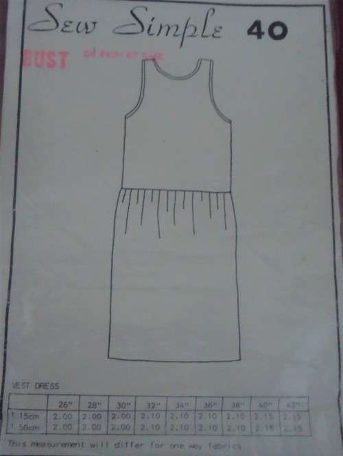 SEW SIMPLE PATTERNS #40 VEST DRESS SIZES 34` or 87 cm COMPLETE-UNCUT