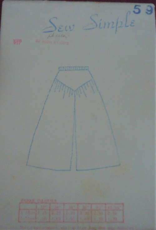 SEW SIMPLE PATTERNS #59 BASQUE CULOTTES SIZES 36` or 92 cm COMPLETE-UNCUT