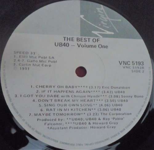 THE BEST OF UB 40 - VOLUME 1 - 1991 VIRGIN VINYL LP - VNC 5193
