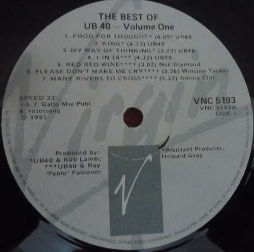 THE BEST OF UB 40 - VOLUME 1 - 1991 VIRGIN VINYL LP - VNC 5193