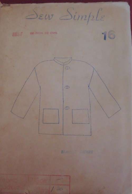 SEW SIMPLE PATTERNS #16 BLANKET JACKET  SIZES 28` or 72 cm - NO POCKET SUPPLIED