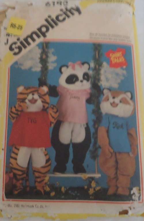 SIMPLICITY 6193 FURRY ANIMAL COSTUMES - SHIRT TALES SIZE LARGE SEE LISTING