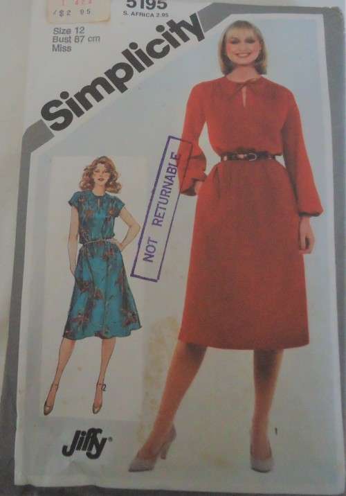 SIMPLICITY PATTERNS 5195 PULLOVER DRESS SIZE 12 BUST 87 CM  COMPLETE