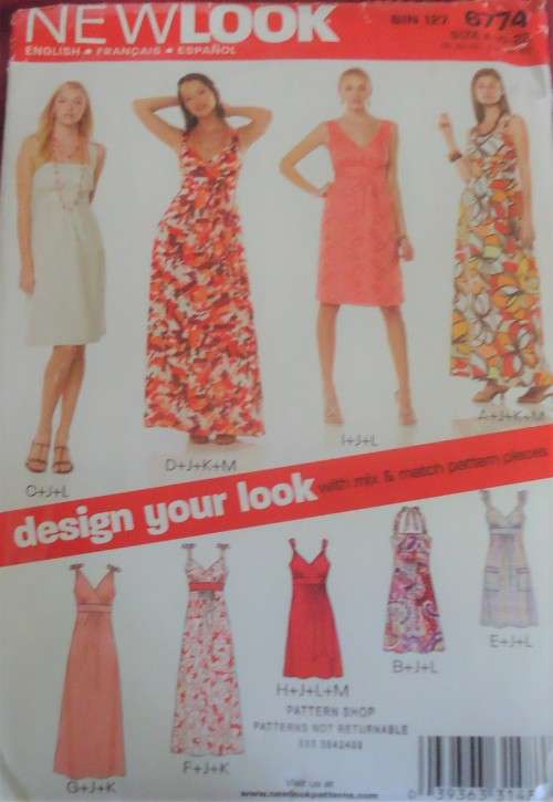 NEW LOOK PATTERNS 6774 SET OF STUNNING DRESSES SIZES 10 - 22 COMPLETE-CUT TO SIZE 22
