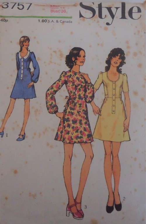 VINTAGE STYLE 3757  DRESS WITH TIEBACK SIZE 14 BUST 36"  COMPLETE