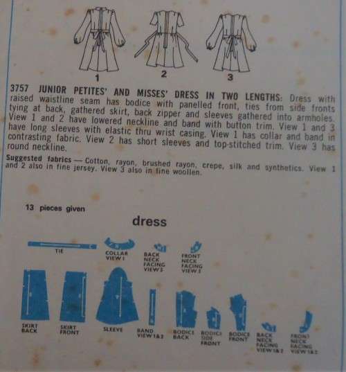 VINTAGE STYLE 3757  DRESS WITH TIEBACK SIZE 14 BUST 36"  COMPLETE