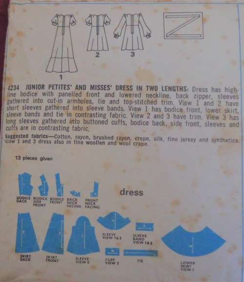 STYLE 4234 HIGH BODICE DRESS SIZE 12  BUST 34" - COMPLETE
