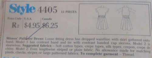 STYLE 4405 PULLOVER  DRESS SIZE 10-12-14 COMPLETE