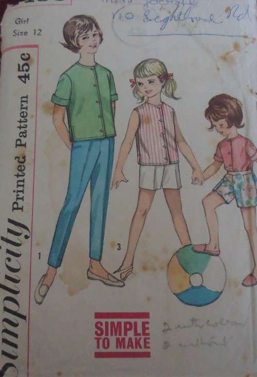 VINTAGE SIMPLICITY 4458 GIRL'S SHIRT & PANTS SIZE 12 YEARS - COMPLETE