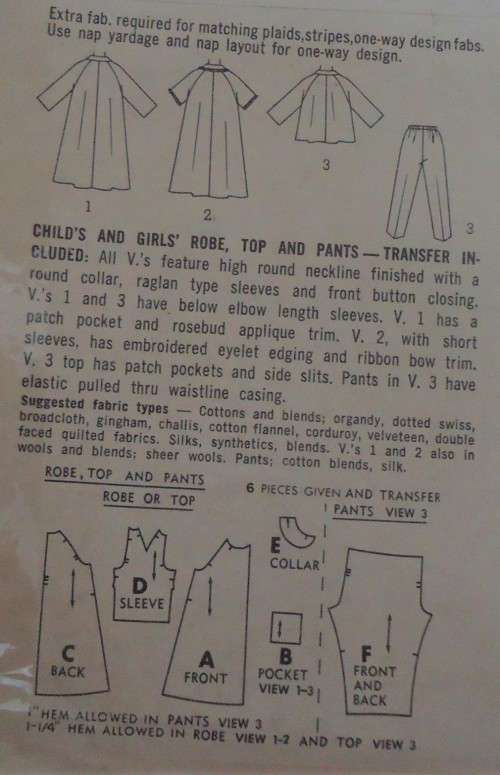 VINTAGE SIMPLICITY 5217 GIRLS TOP-PANTS-ROBE WITH TRANSFER SIZE 2 YEARS COMPLETE