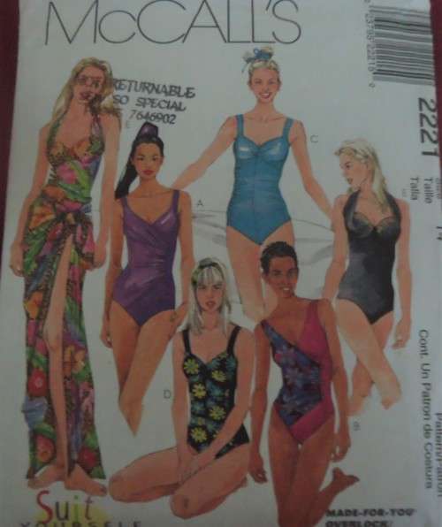 McCALLS 2221 ONE PIECE SWIMSUIT AND PAREO SIZE 14 COMPLETE