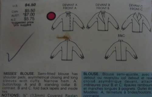 VOGUE PATTERN 9109  SET OF BLOUSES SIZE 10 COMPLETE