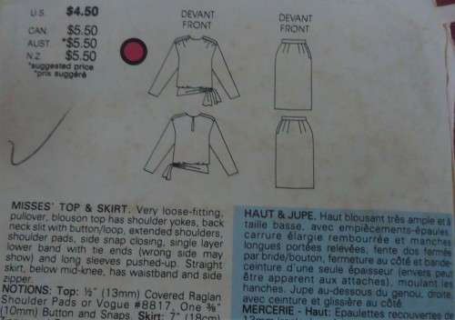 VOGUE PATTERN 9314  TOP & SKIRT SIZE 8-10-12 COMPLETE