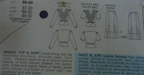 VOGUE PATTERN 9568  SET OF TOPS & SKIRTS SIZE 10 COMPLETE