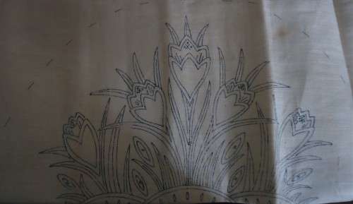 `CUTWORK CROCUSES` FOR A THREE PIECE BREAKFAST SET - PRINTED LINEN & INSTRUCTIONS