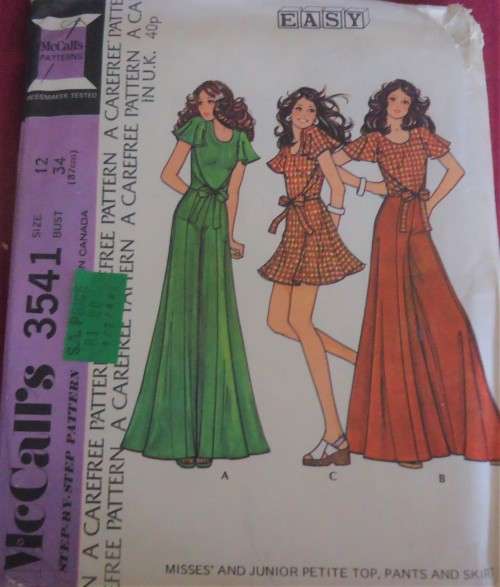 McCALL'S PATTERN 3541 TIE TOP & SKIRT SIZE 12 BUST 34' COMPLETE-UNCUT-FACTORY FOLDED