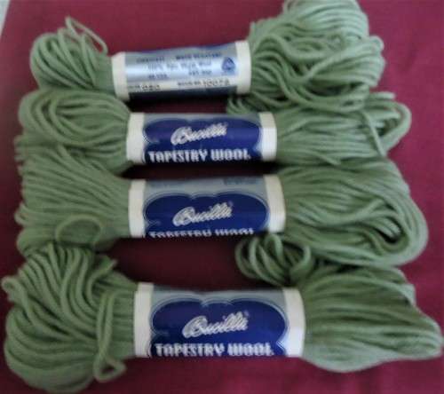 4 SAME COLOUR BUCILLA TAPESTRY CRAFT YARN SKEINS - LIGHT GREEN COLUR 020 -SOLD TOGETHER