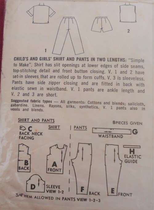 VINTAGE SIMPLICITY4458 GIRL'S SHIRT & PANTS SIZE 8 YEARS COMPLETE