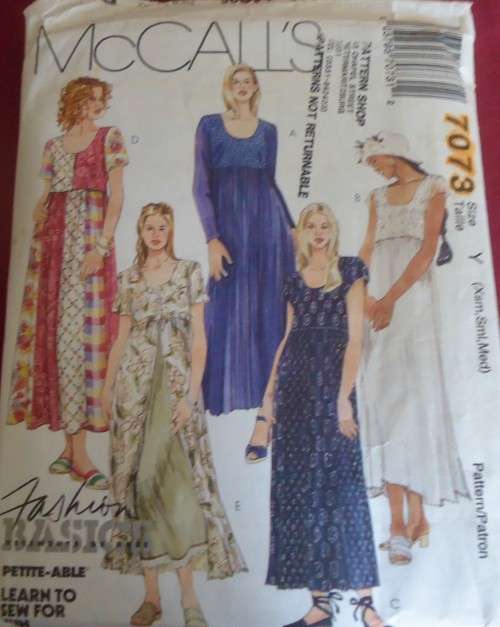 McCALLS 7073 EMPIRE SEAMED DRESS SIZE Y=XS-S-MED  (4-14) COMPLETE
