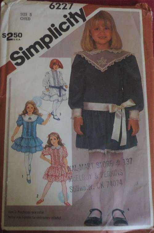 SIMPLICITY 6227 GIRL`S DROPPED WAIST DRESS + TRANSFER SIZE 5 YEARS COMPLETE-UNCUT-F/FOLDED