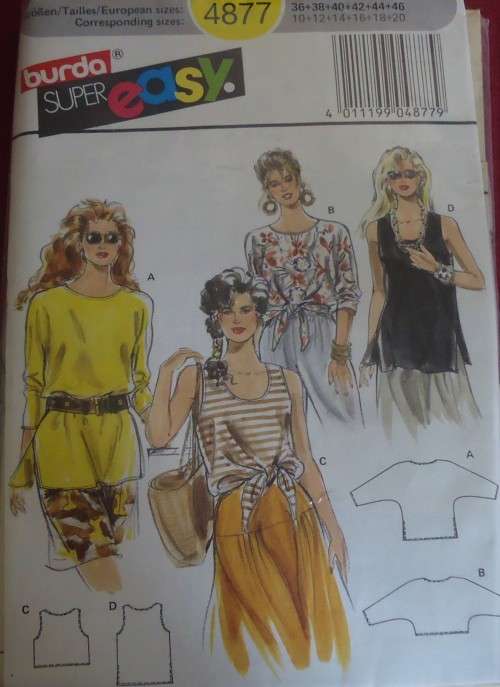 BURDA 4877 SET OF TOPS SIZE 10-12-14-16-18-20 COMPLETE
