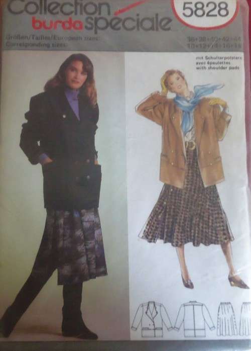 BURDA 5828 JACKET & SKIRT SIZE10-12-14-16-18 COMPLETE-UNCUT-F/FOLDED-SEALED