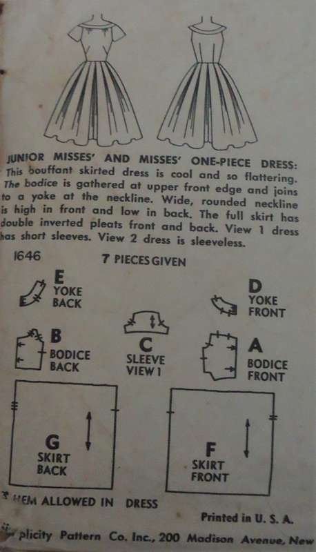 V/VINTAGE SIMPLICITY 1646 ONE PIECE DRESS SIZE 18 BUST 36^  COMPLETE