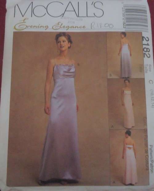 McCALLS 2182 EVENING ELEGANCE - SHOE STRING DRESS SIZE C=10-12-14 COMPLETE