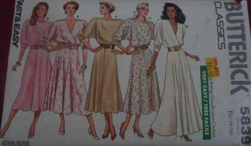BUTTERICK 5839 LOOSE FITTING DRESS SIZE 12-14-16 COMPLETE