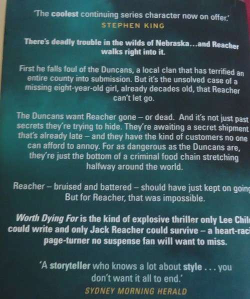 LEE CHILD "WORTH DYING FOR"-  LARGE SOFT COVER