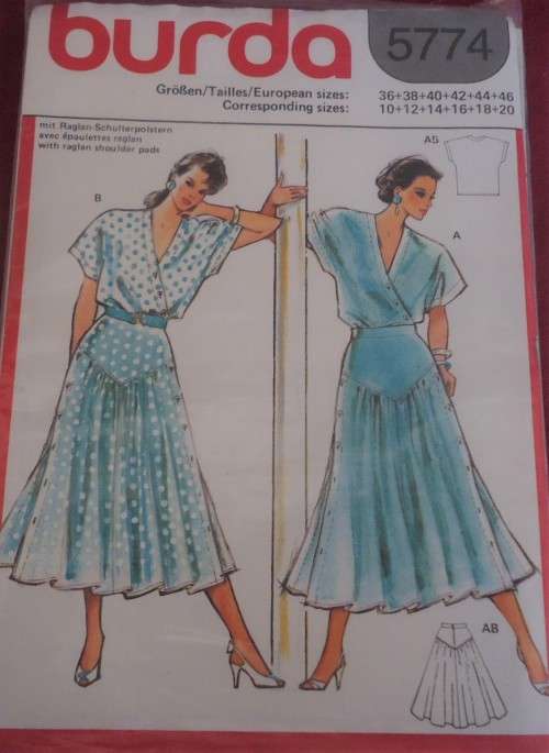 BURDA 5774 TOP & SKIRT SIZE 10-12-14-16-18-20 COMPLETE