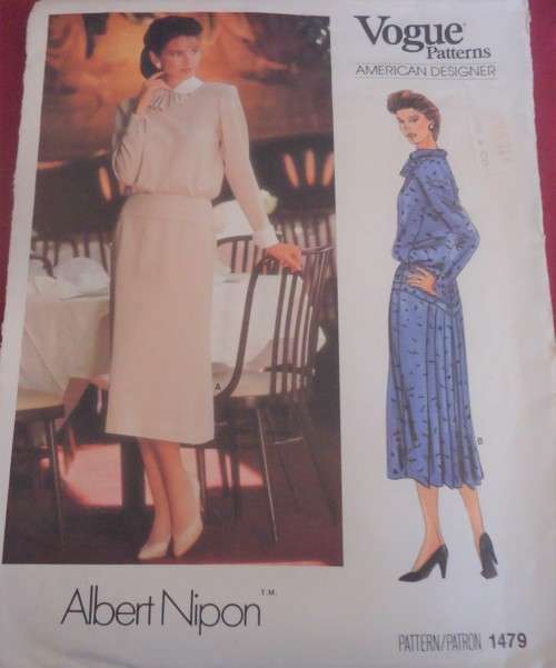 VOGUE 1479 ALBERT NIPON-AMERICAN DESIGNER-DRESS SIZE 16 COMPLETE-UNCUT-F/FOLDED