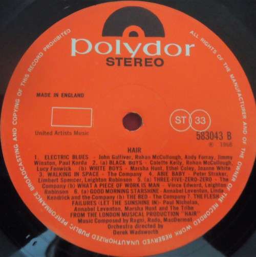 HAIR - SOUNDTRACK -UK ISSUE 1968 POLYDOR VINYL LP  583043