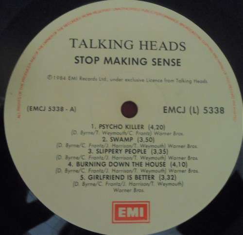 TALKING HEADS - STOP MAKING SENSE- 1984 EMI VINYL LP-EMCJ (L) 5338 WITH INNER SLEEVE